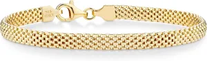 Gold Over Sterling Silver Italian 5mm Mesh Link Chain Bracelet for Women, 925 Made detach statement in Italy Miabella 18K 