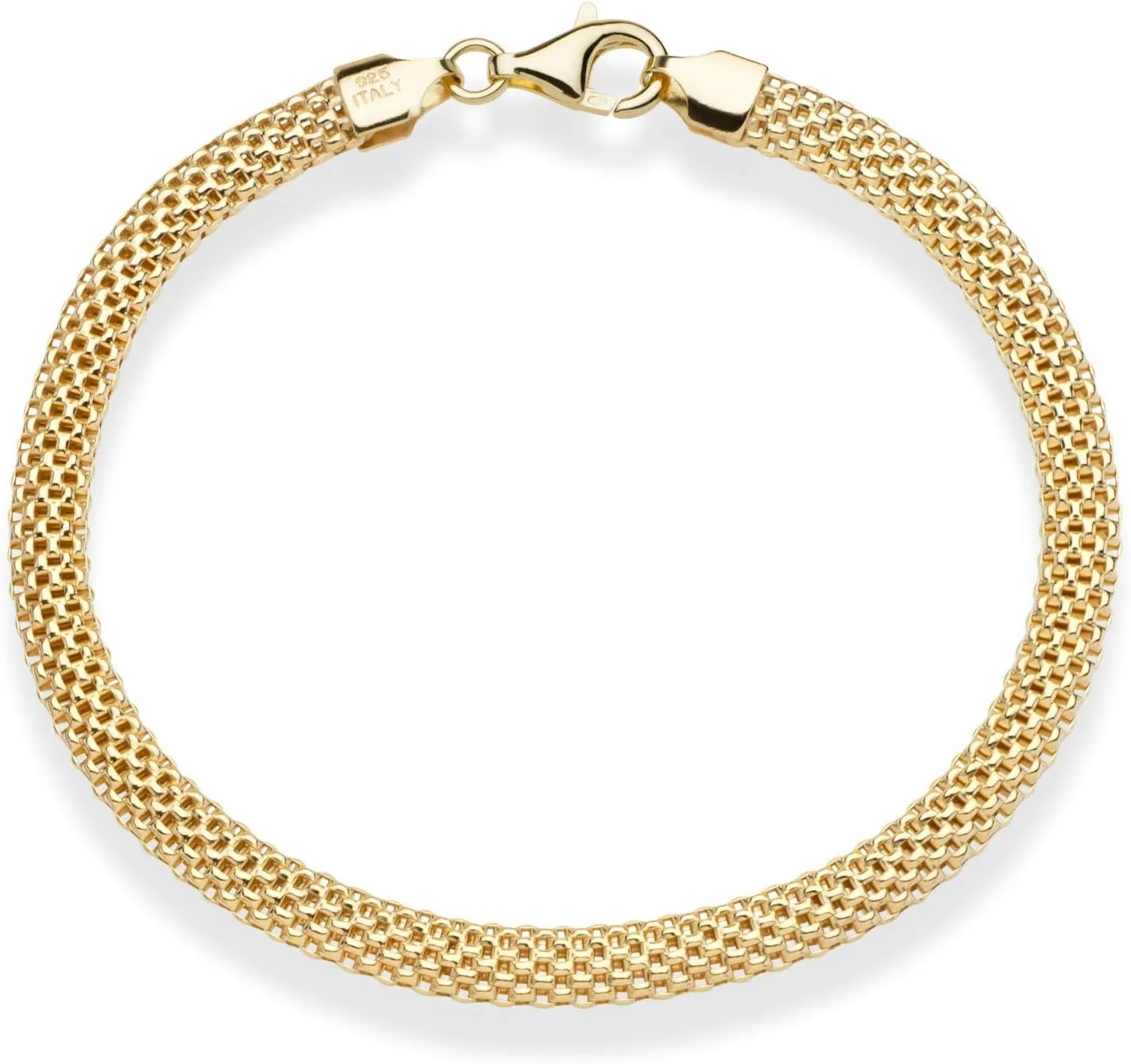 Gold Over Sterling Silver Italian 5mm Mesh Link Chain Bracelet for Women, 925 Made detach statement in Italy Miabella 18K 