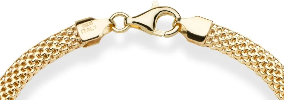 Gold Over Sterling Silver Italian 5mm Mesh Link Chain Bracelet for Women, 925 Made detach statement in Italy Miabella 18K 