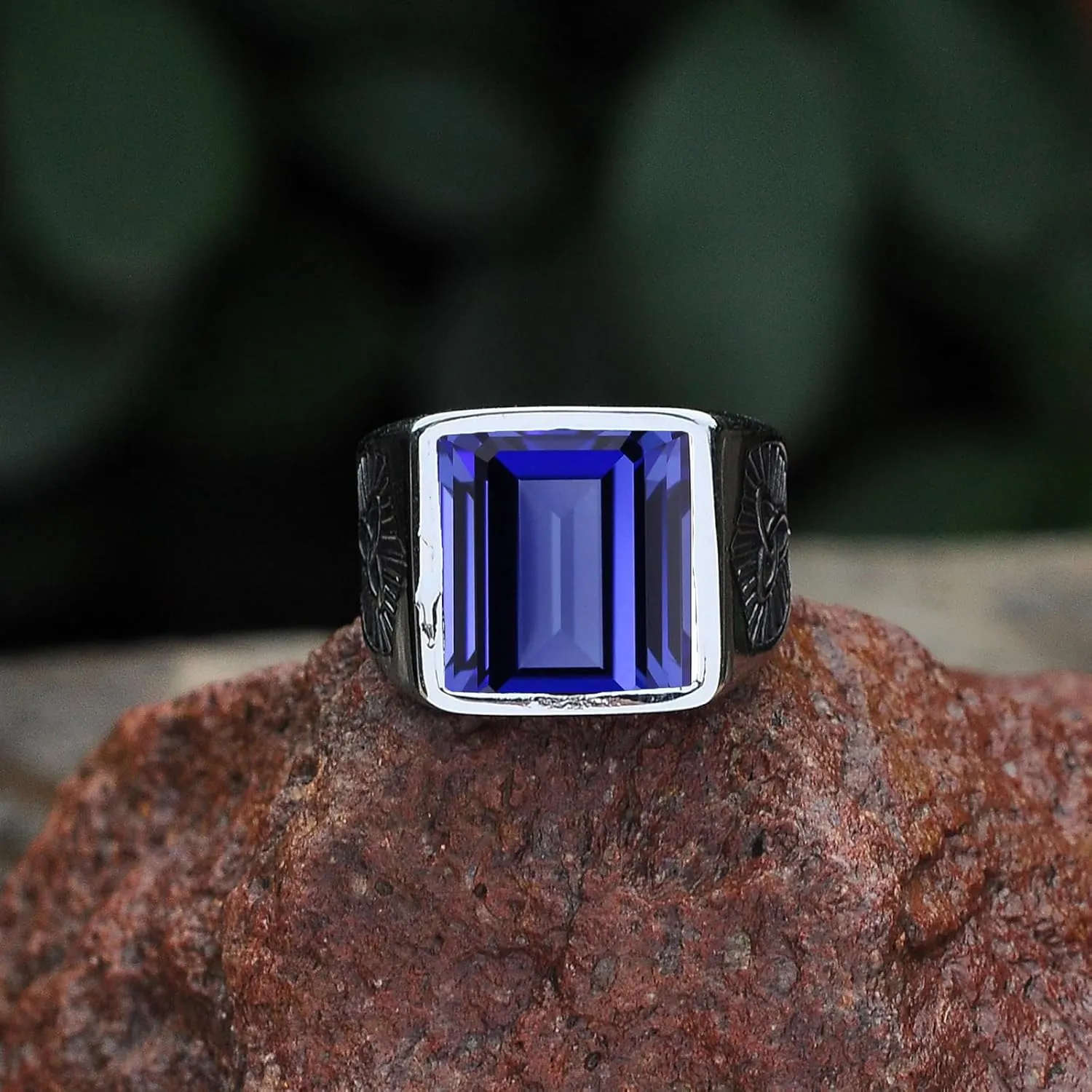 Gold Ring 2-5CT Emerald Cut Gemstone Ring for Men Anniversary Birthday Luxury Jewelry Gifts month exclaim telephone collision magnet for Him Ring Size 4-16 Men's Gemstone Ring Celtic Knot Shield Design 10K14K 18K 