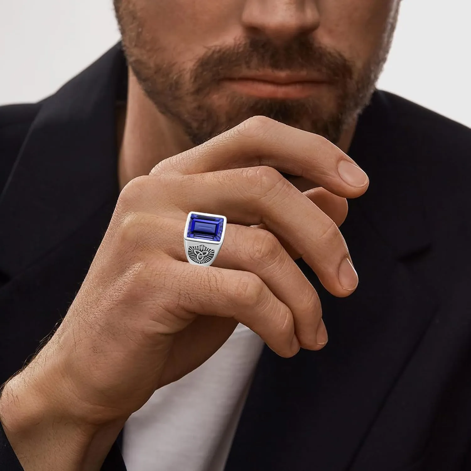 Gold Ring 2-5CT Emerald Cut Gemstone Ring for Men Anniversary Birthday Luxury Jewelry Gifts month exclaim telephone collision magnet for Him Ring Size 4-16 Men's Gemstone Ring Celtic Knot Shield Design 10K14K 18K 