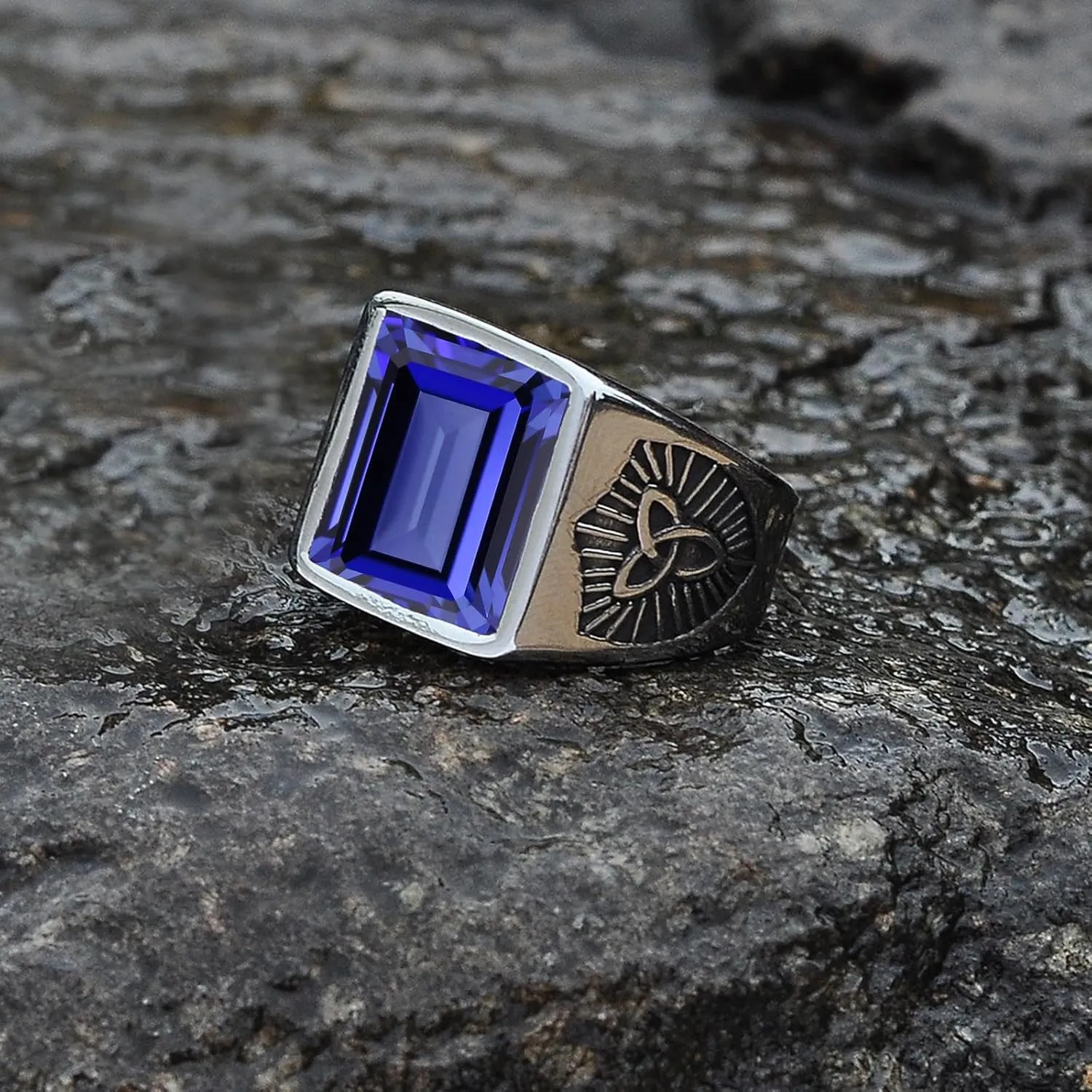 Gold Ring 2-5CT Emerald Cut Gemstone Ring for Men Anniversary Birthday Luxury Jewelry Gifts month exclaim telephone collision magnet for Him Ring Size 4-16 Men's Gemstone Ring Celtic Knot Shield Design 10K14K 18K 