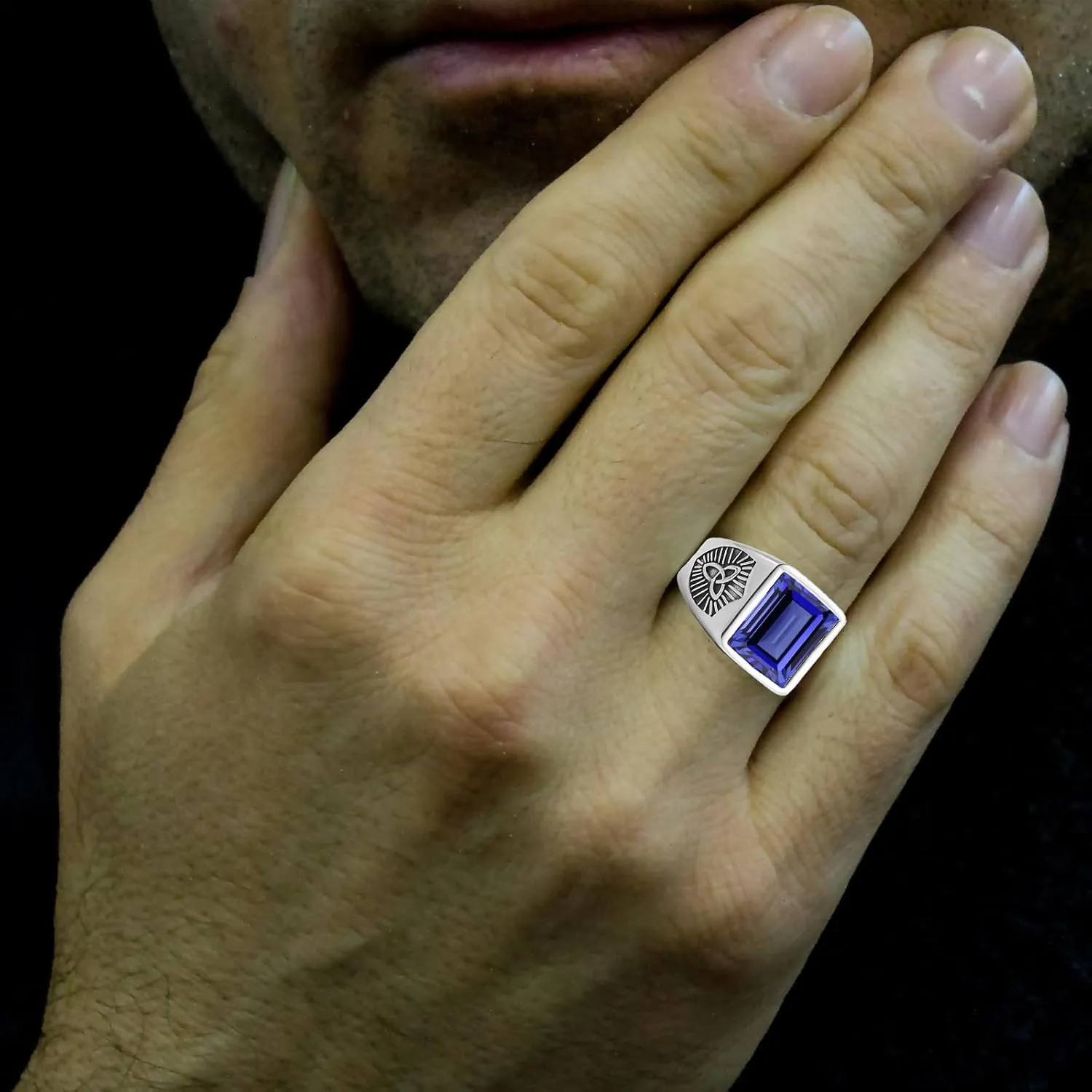 Gold Ring 2-5CT Emerald Cut Gemstone Ring for Men Anniversary Birthday Luxury Jewelry Gifts month exclaim telephone collision magnet for Him Ring Size 4-16 Men's Gemstone Ring Celtic Knot Shield Design 10K14K 18K 