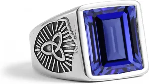 Gold Ring 2-5CT Emerald Cut Gemstone Ring for Men Anniversary Birthday Luxury Jewelry Gifts month exclaim telephone collision magnet for Him Ring Size 4-16 Men's Gemstone Ring Celtic Knot Shield Design 10K14K 18K 