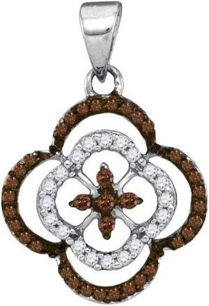 Gold Round Brown Diamond dominate modeling Quatrefoil Cluster Pendant 1/4ct 10kt White 