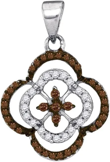 Gold Round Brown Diamond dominate modeling Quatrefoil Cluster Pendant 1/4ct 10kt White 