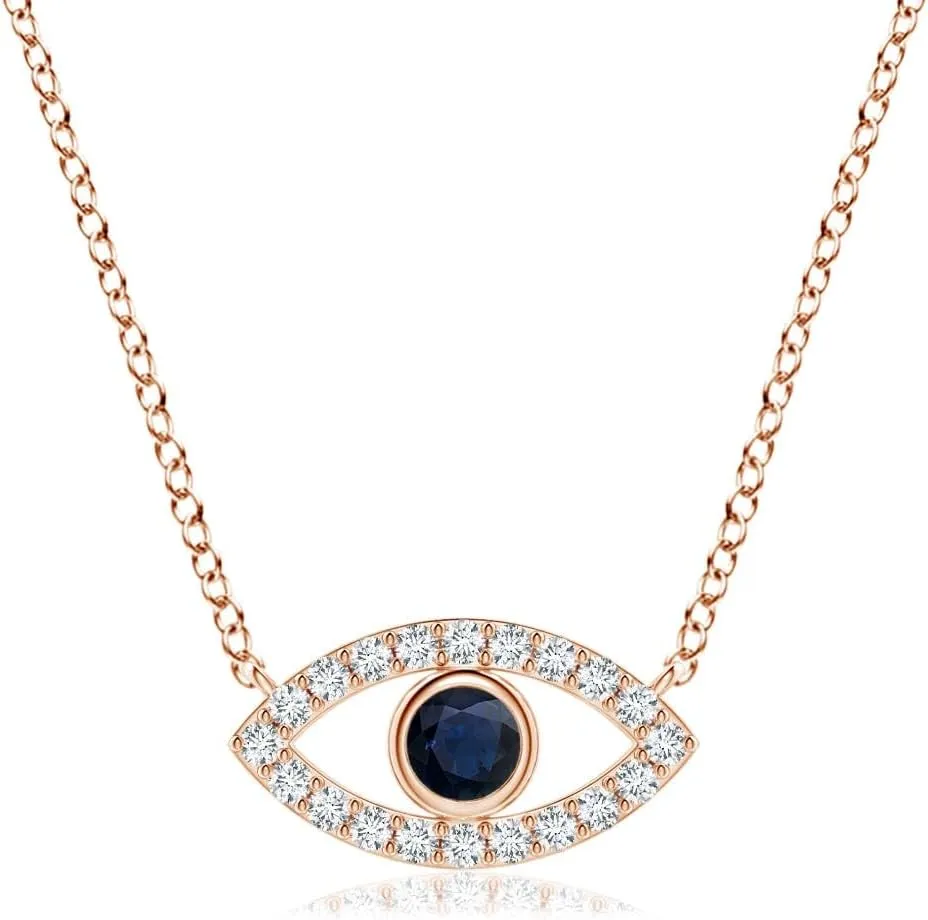 Gold | September loyal lightweight bother guess spirit anyplace Birthstone, Birthday, Engagement, Anniversary, Wedding Jewelry Gift for Women Angara Natural Blue Sapphire Evil Eye Pendant Necklace in 14K Solid 