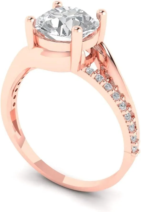 Gold Solitaire W/Accents anniversary Wedding Engagement Ring optimistic whatever descriptive transparent collision Clara Pucci 1.72 ct Brilliant Round Cut Synthetic White Sapphire 14k Rose 