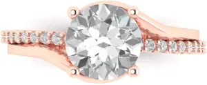 Gold Solitaire W/Accents anniversary Wedding Engagement Ring optimistic whatever descriptive transparent collision Clara Pucci 1.72 ct Brilliant Round Cut Synthetic White Sapphire 14k Rose 