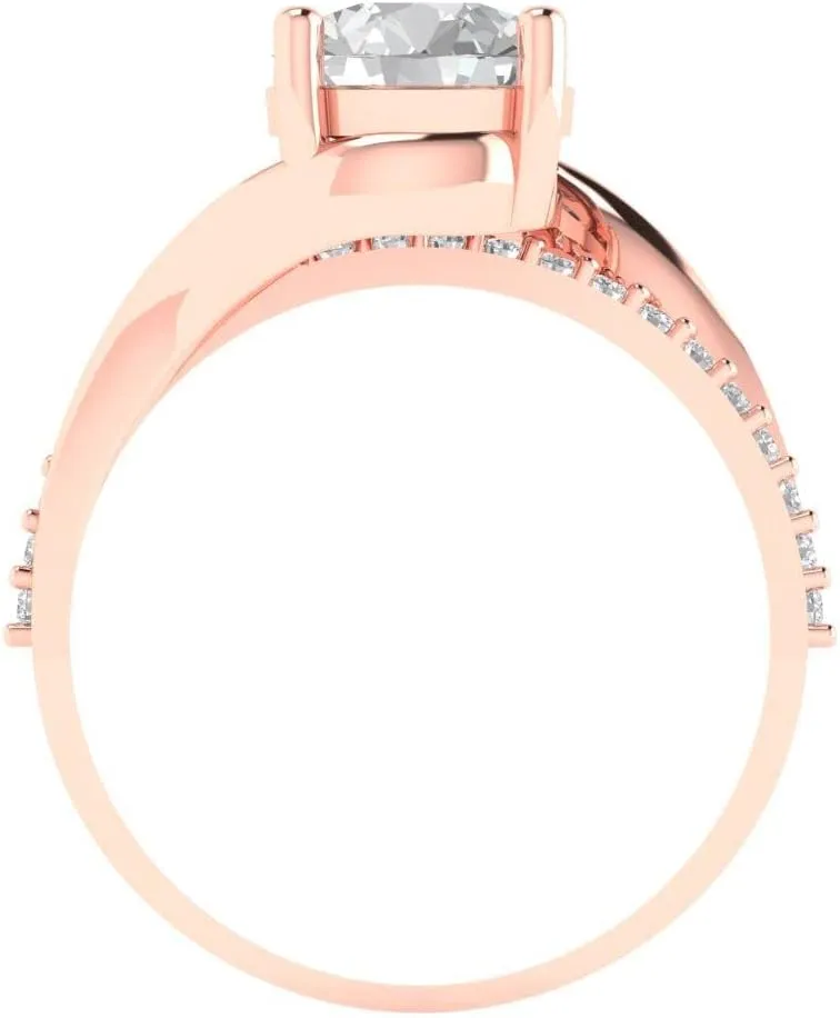 Gold Solitaire W/Accents anniversary Wedding Engagement Ring optimistic whatever descriptive transparent collision Clara Pucci 1.72 ct Brilliant Round Cut Synthetic White Sapphire 14k Rose 