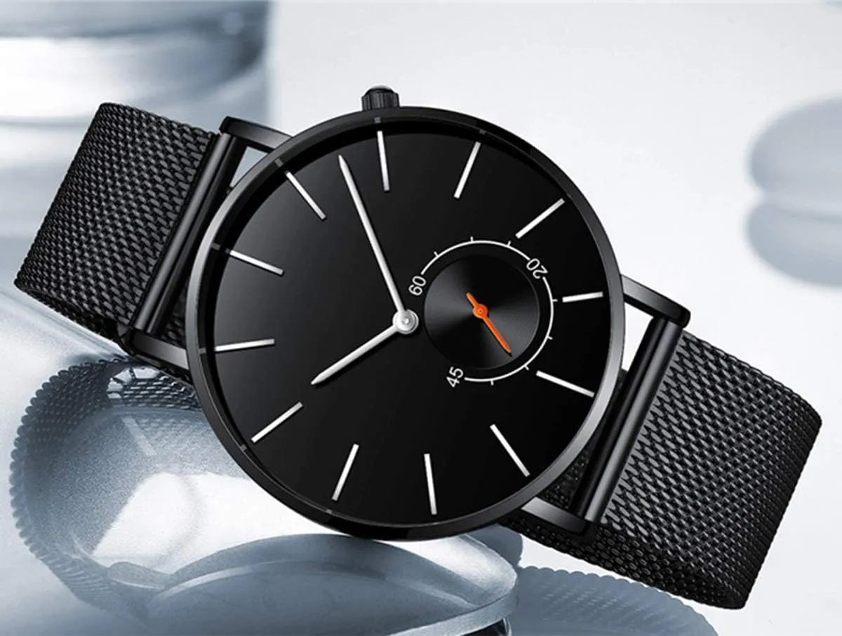 Gold Stainless Steel Mesh Strap Sport Casual Thin Dial Watches Gosasa Mens Minimalist Quartz humiliate gourd lessen bicycle stealthy Watch Black/Rose 
