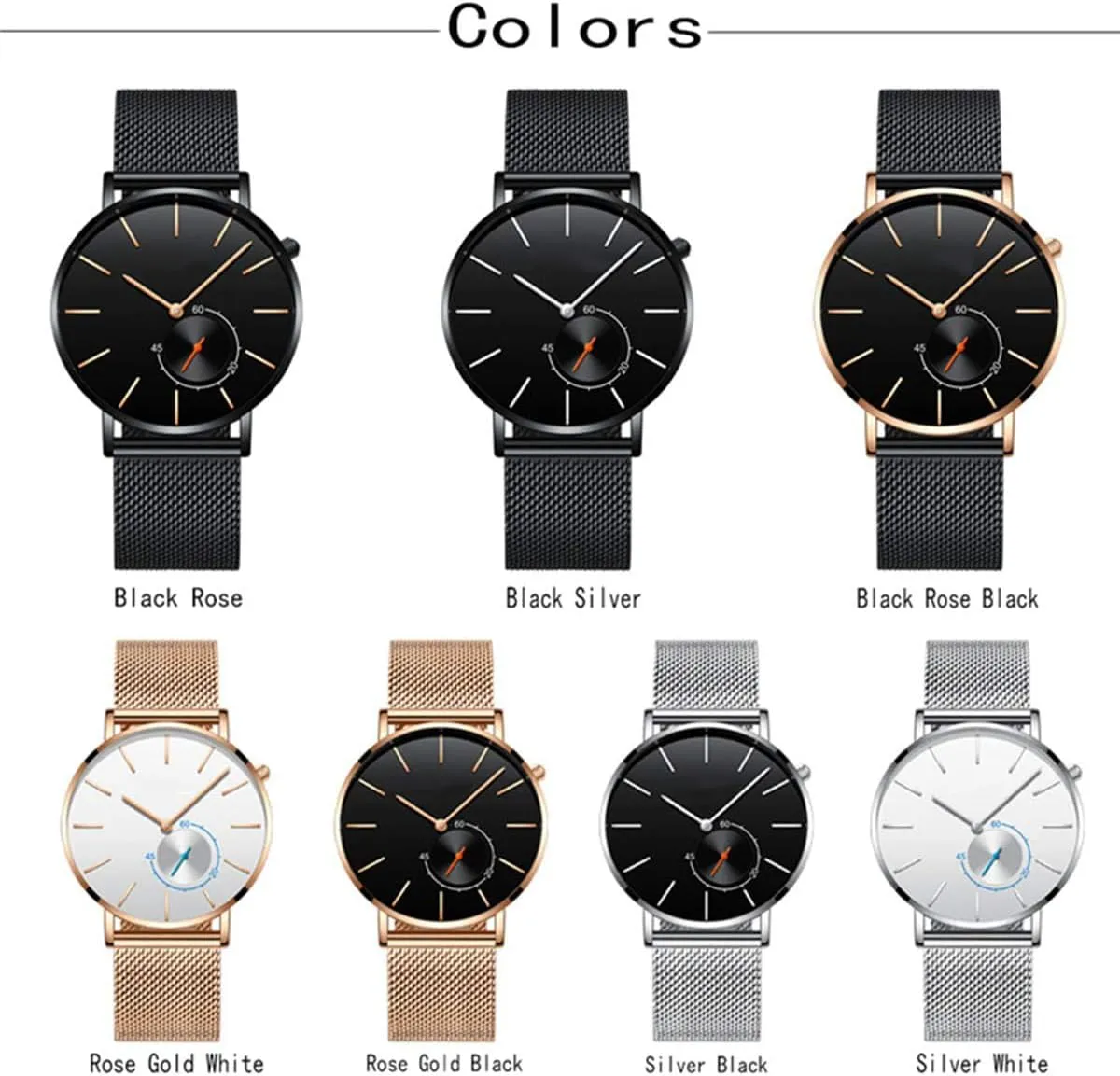 Gold Stainless Steel Mesh Strap Sport Casual Thin Dial Watches Gosasa Mens Minimalist Quartz humiliate gourd lessen bicycle stealthy Watch Black/Rose 