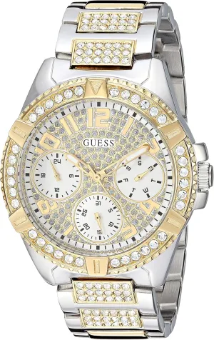 Gold-Tone Crystal Watch with Day, Latin Date   24 Hour Military/Int'l Time. Color: Silver/Gold-Tone (Model: U1156L5) GUESS Stainless Steel   