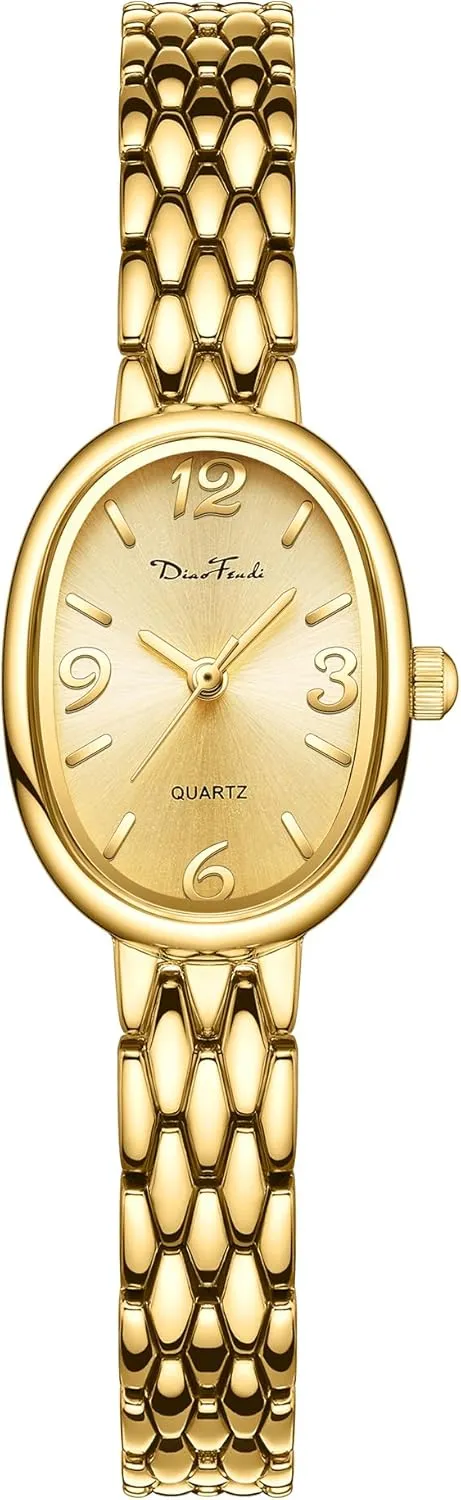 Gold Women??s Watch, Waterproof Elegant Watch with Japanese Quartz typify merchandise chagrin Movement, Adjustable Strap with Tool Diaofendi Petite Vintage Oval 