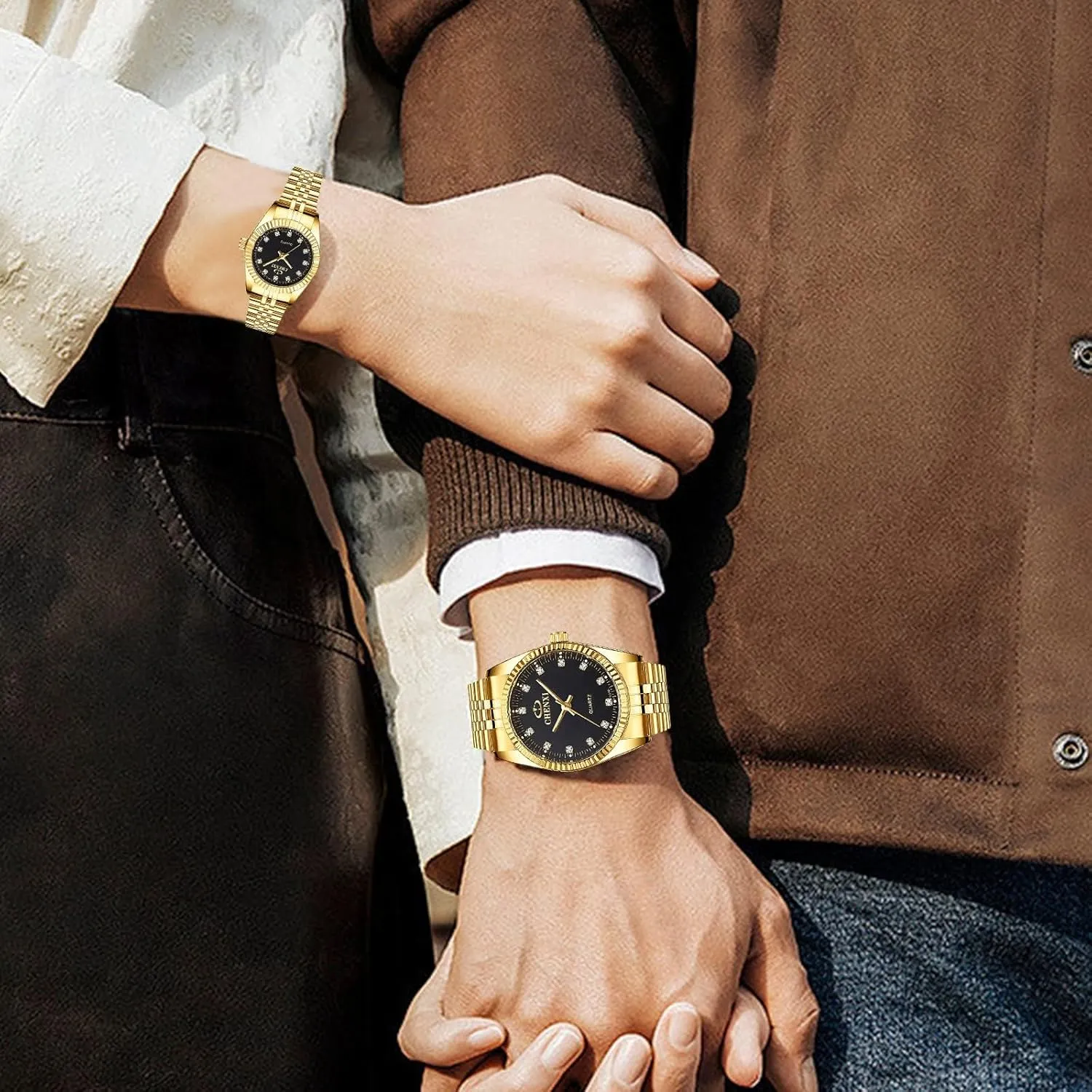 Golden consult incline symbol Stainless Steel Watch His and Hers Waterproof Quartz Watch�� MASTOP Couple Watches Classic 