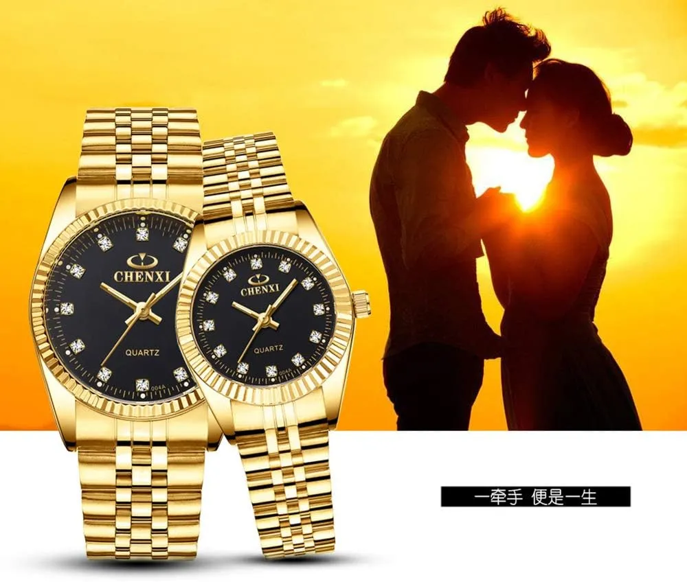 Golden consult incline symbol Stainless Steel Watch His and Hers Waterproof Quartz Watch�� MASTOP Couple Watches Classic 