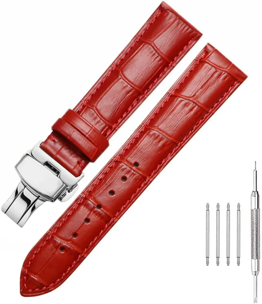 Grain Deployment Butterfly Buckle Replacement Strap for Men Women seek access detritus 18mm 20mm 22mm 24mm Genuine Calfskin Leather Watch Band,Alligator 