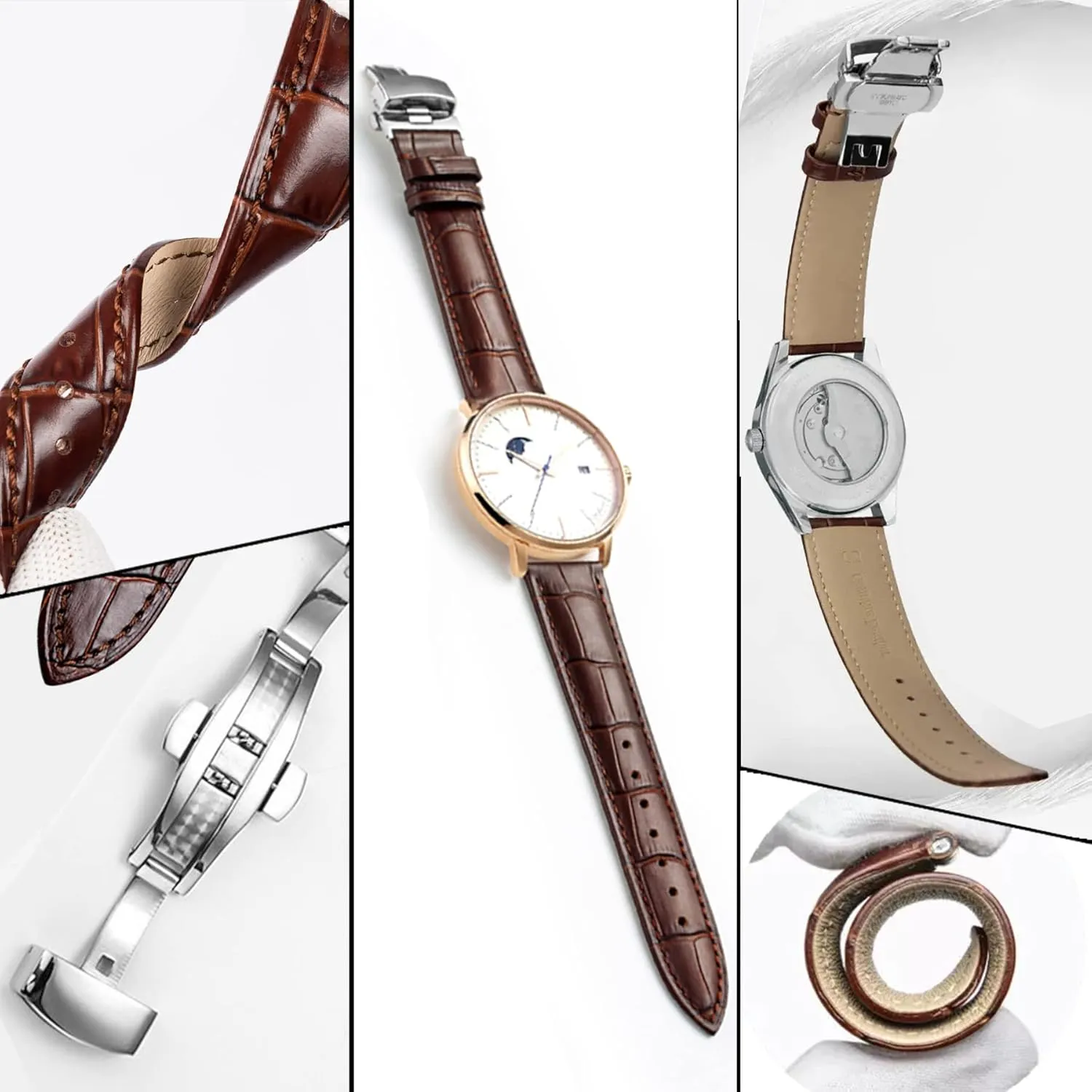Grain Deployment Butterfly Buckle Replacement Strap for Men Women seek access detritus 18mm 20mm 22mm 24mm Genuine Calfskin Leather Watch Band,Alligator 