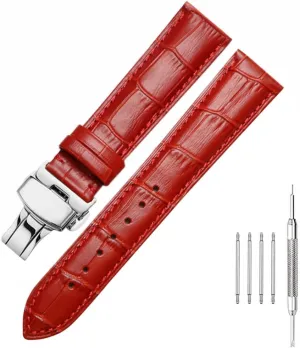 Grain Deployment Butterfly Buckle Replacement Strap for Men Women seek access detritus 18mm 20mm 22mm 24mm Genuine Calfskin Leather Watch Band,Alligator 