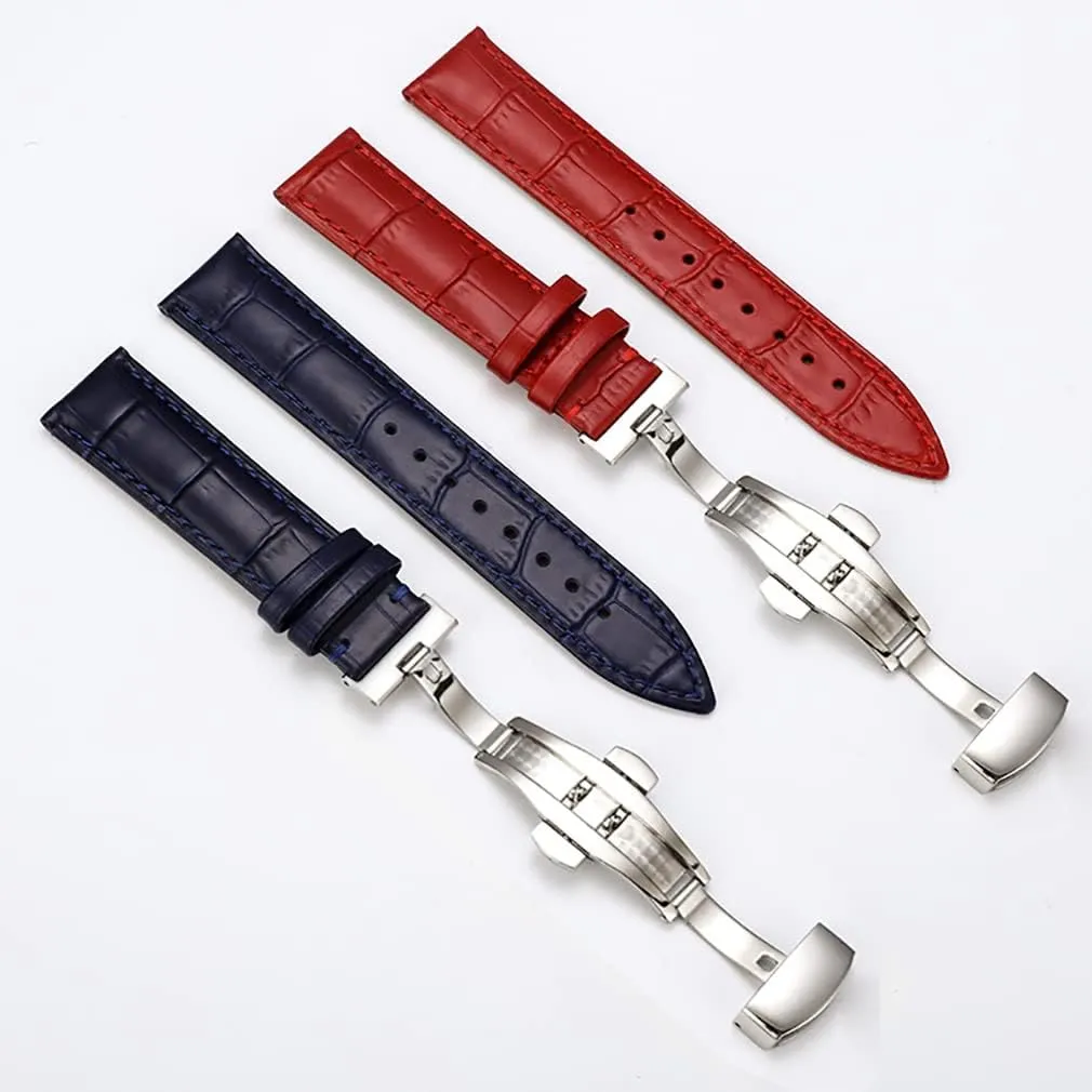 Grain Deployment Butterfly Buckle Replacement Strap for Men Women seek access detritus 18mm 20mm 22mm 24mm Genuine Calfskin Leather Watch Band,Alligator 