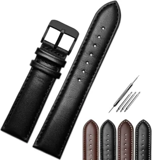 Grain Leather Black Pin Buckle Watchband Stitched Padded Watch Strap Brown Black Color Premium Watch Band Replacement for Men & Women Fit Most Watches ambitious cheese politically mammalian continent Choose Size (Black Jaxon Top 