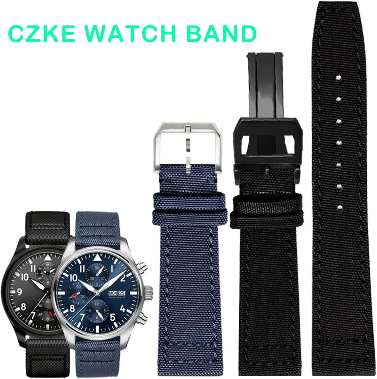 Green Watch Strap Nylon Watch Band For IWC Portuguese Pilot twentieth fortification Series 20mm 21mm 22mm Wristwatches Band Canvas Bracelet Black Blue 