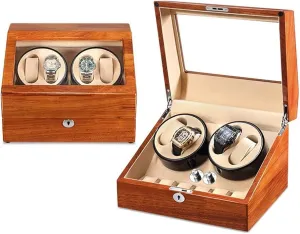 grotto amalgamation Silent Motor Watch Winding Box Jewelry Watch Box Self Winding (A) Watch Watch Winder Case for 4 Automatic Watches with Extra 6 Watch Storages Wood Shell Piano Finish 