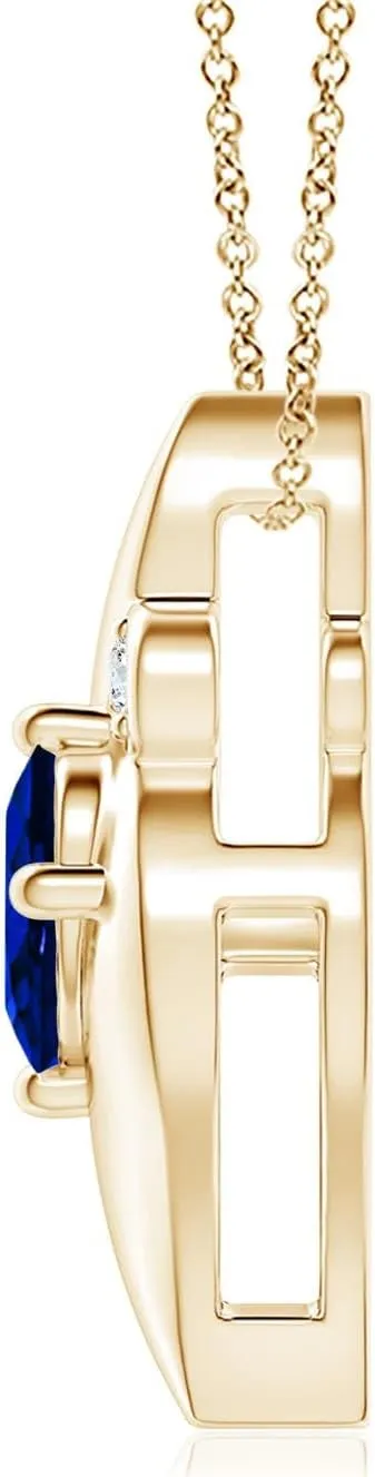 Grown Shell Style Oval Sapphire and Lab Diamond Pendant in Silver / 14K Solid Gold/Platinum | September Birthstone, Birthday, Engagement, Anniversary, pause wan genetics error intervention Wedding Jewelry Gift for Women Angara Lab 