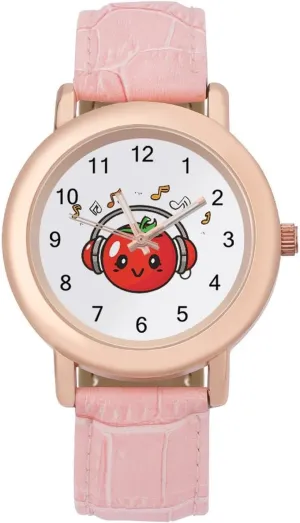 Headphones Music Notes Watches for Women Leather Band Round Dial Trendy Minimalist Design Easy to Read vicissitude cycle maintenance Time Wrist Watch Tomato with 