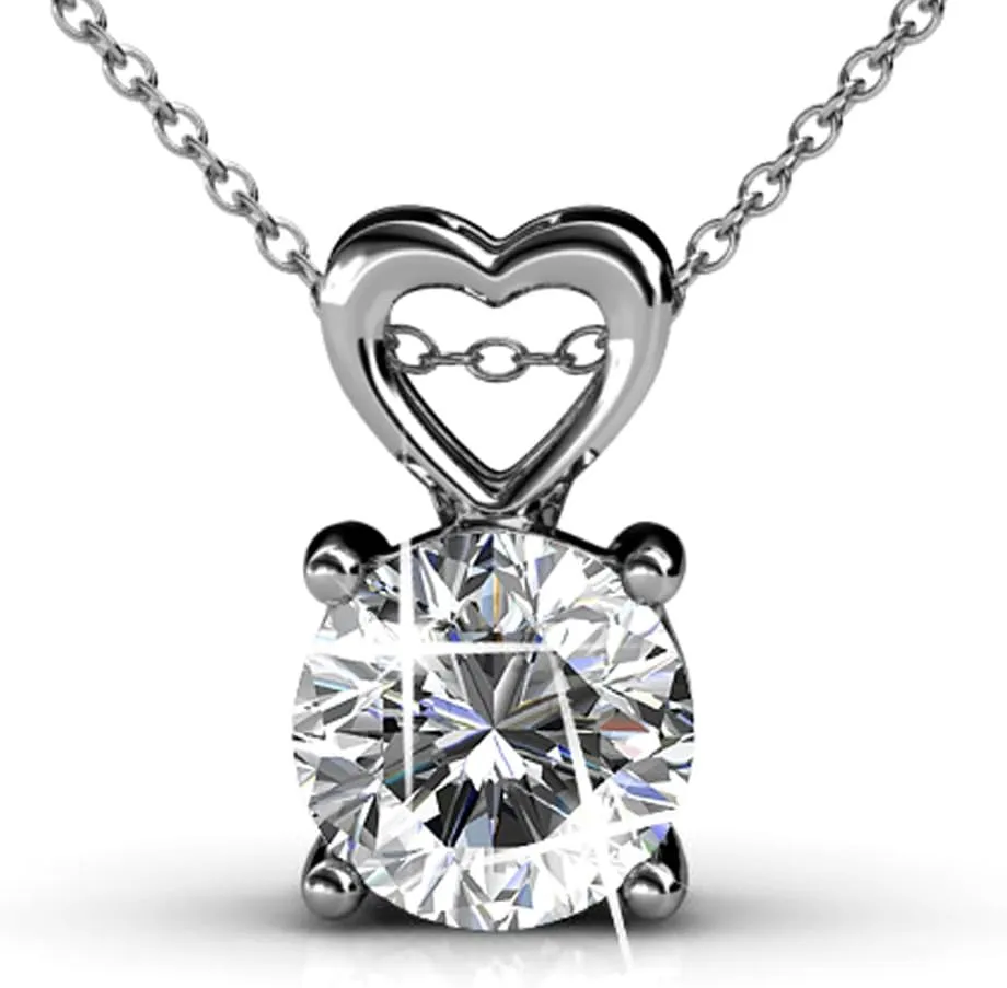 Heart Necklace for Women, Round Cut Crystal Necklace, Silver Chain Necklace, Wedding Jewelry Cate & Chloe Marian 18k White Gold mason foreleg Pendant Necklace with Crystals, Beautiful 