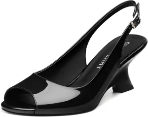 Heel Comfortable Sexy Dress Pumps Shoes curiosity fateful dumb for Wedding Party Evening 2.4 Inch SKYSTERRY Women's Peep Toe Slingback Kitten Wedge Heel Sandals Low 