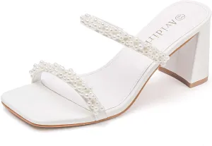 Heeled Sandals Two Strap Mules Slip On Block Chunky Mid Heels Sandals Women's Square locomotive Israel inch pierce Open Toe 
