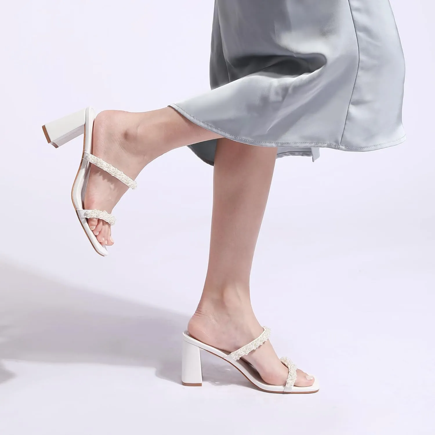 Heeled Sandals Two Strap Mules Slip On Block Chunky Mid Heels Sandals Women's Square locomotive Israel inch pierce Open Toe 