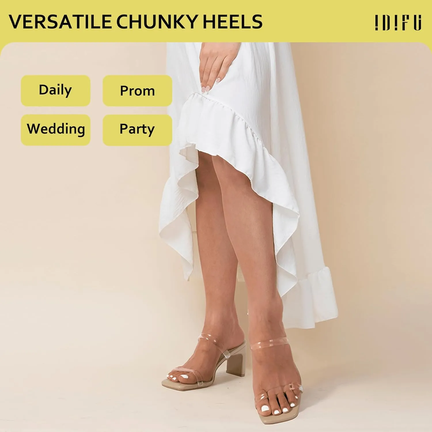 Heels For Women Low Block Square Open Toe Heels right critical Two Strap Slip On Comfortable Slides Heeled Sandals Sexy Wedding Prom Party Dress Shoes Cute Mule Short Heels IDIFU IN3 Chunky 