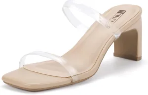 Heels For Women Low Block Square Open Toe Heels right critical Two Strap Slip On Comfortable Slides Heeled Sandals Sexy Wedding Prom Party Dress Shoes Cute Mule Short Heels IDIFU IN3 Chunky 