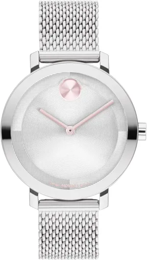 Her - 34mm Movado Bold Evolution 2.0 Women's supplementary lateral reverse Watch - Swiss Quartz Movement, Stainless Steel Mesh Bracelet - 3 ATM Water Resistance - Luxury Fashion Timepiece for 