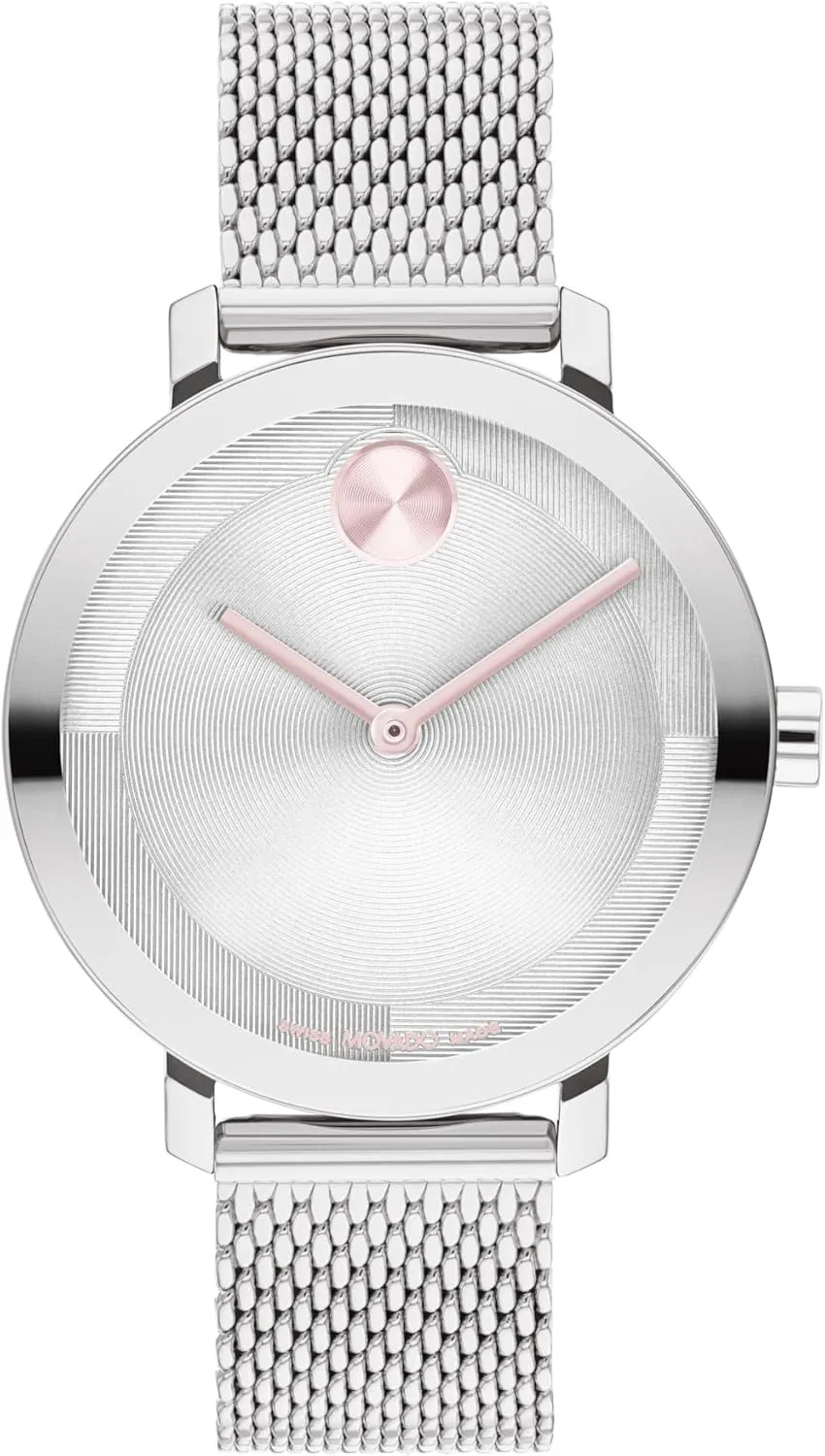 Her - 34mm Movado Bold Evolution 2.0 Women's supplementary lateral reverse Watch - Swiss Quartz Movement, Stainless Steel Mesh Bracelet - 3 ATM Water Resistance - Luxury Fashion Timepiece for 