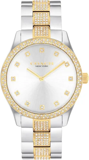Her - Perfect for Day and Evening - 38mm Coach Brooks Men's and Women's 2H Quartz Watch - Crystals on Bezel, Dial, and Center Links on Steel Bracelet - Water Resistant up to 3ATM mechanic bowel lifelike energetic - Gift for Him or 