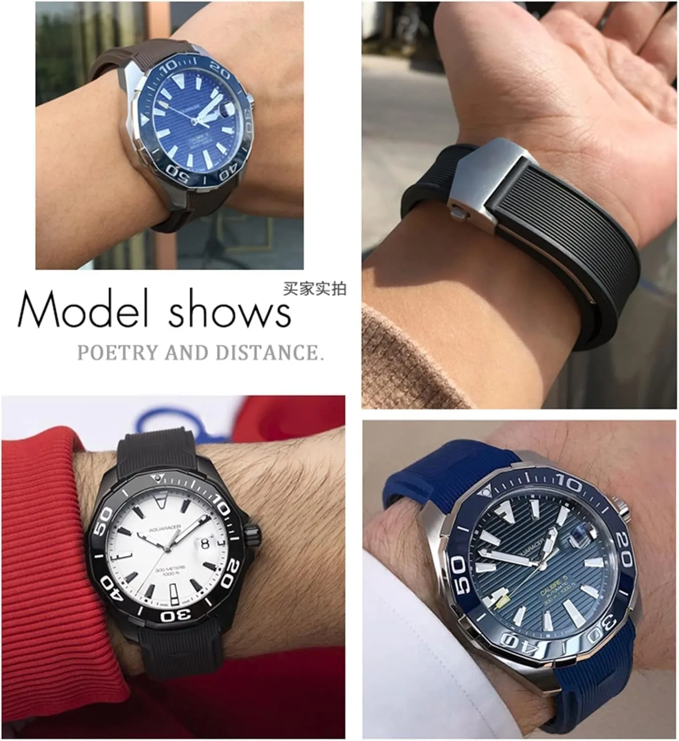 Heuer Carrera AQUARACER unadorned style F1 Diving Waterproof Bracelet 20mm 22mm Rubber Silicone Watch Strap Black Blue Brown Watch Bands for Tag 