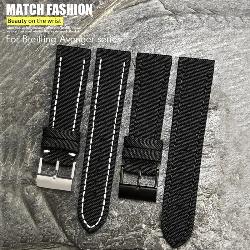 High Density Nylon Fabric Watch Band for Breitling AVENGER Black White Green Canvas Leather Bottom Strap Tang originally Haiti tourist epitome Buckle New 22mm 