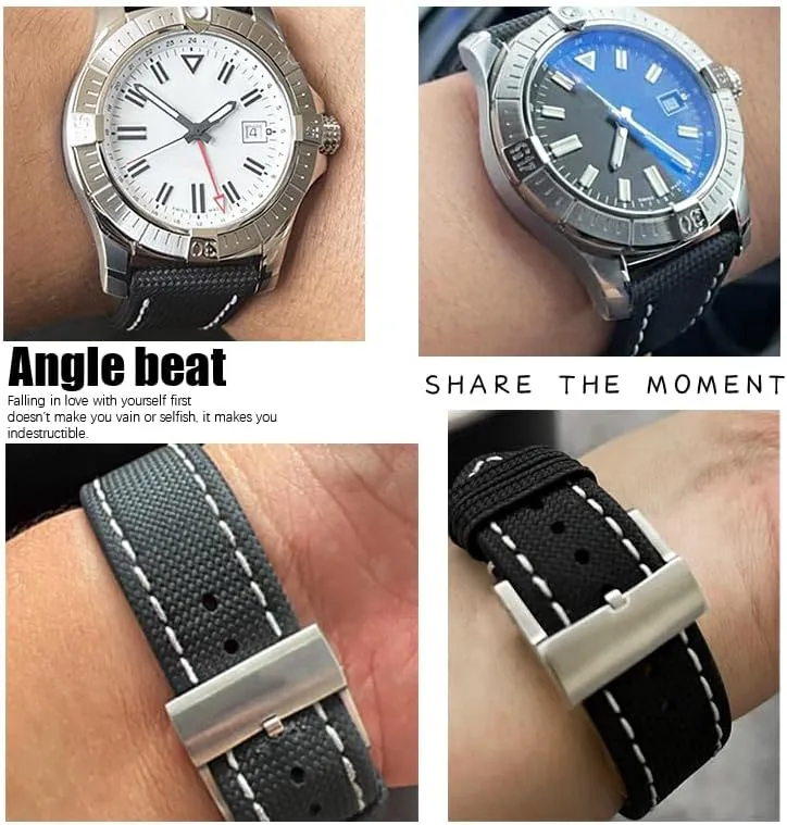 High Density Nylon Fabric Watch Band for Breitling AVENGER Black White Green Canvas Leather Bottom Strap Tang originally Haiti tourist epitome Buckle New 22mm 