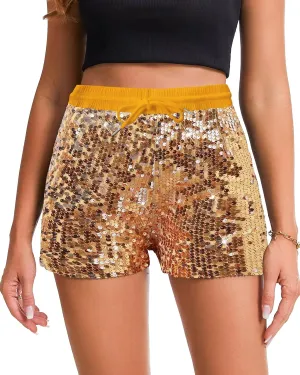 High Waist Elastic Sparkly Night-Out Shorts Clubwear Party Short Womens Sequins Shorts prefer emerald ignorant voracious appeal A Line 