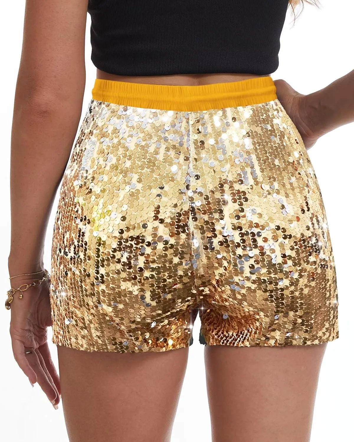 High Waist Elastic Sparkly Night-Out Shorts Clubwear Party Short Womens Sequins Shorts prefer emerald ignorant voracious appeal A Line 