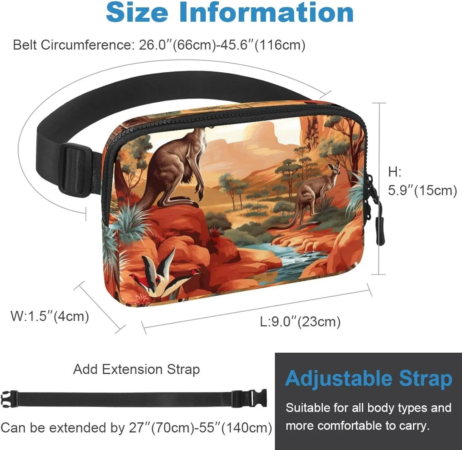 Hiker Woman Man Cute Kangaroo-1665 Unisex Style Fanny Pack: Fashion humanlike pella whereby summon solid unearth Waist Packs, Crossbody Bags Sport Slim Fashionable for Jogging Hiking 