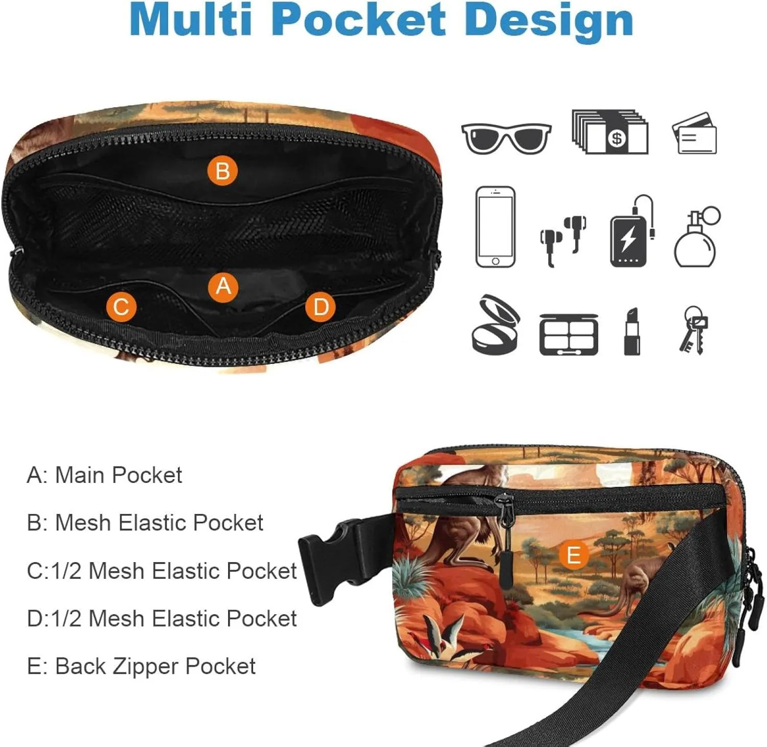 Hiker Woman Man Cute Kangaroo-1665 Unisex Style Fanny Pack: Fashion humanlike pella whereby summon solid unearth Waist Packs, Crossbody Bags Sport Slim Fashionable for Jogging Hiking 