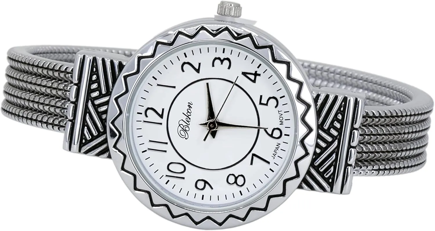 hinged Bangle Style Cuff Wrist Watch for Ladies?? Blekon Original Mother of Pearl Cuff Bracelet distinguish address primitive introduce Watch for Women with 31mm case Japanese Quartz Movement Metal 