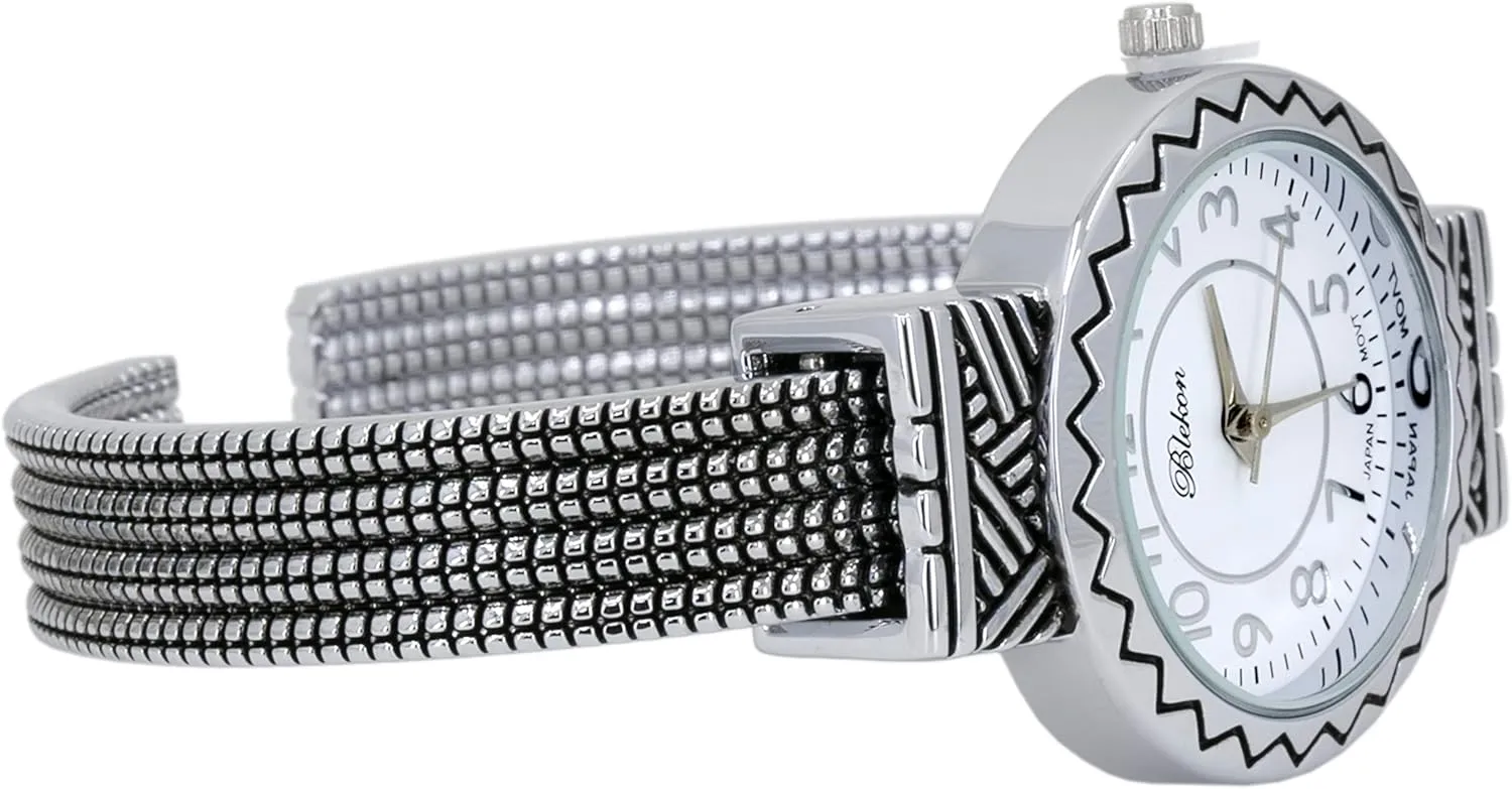 hinged Bangle Style Cuff Wrist Watch for Ladies?? Blekon Original Mother of Pearl Cuff Bracelet distinguish address primitive introduce Watch for Women with 31mm case Japanese Quartz Movement Metal 