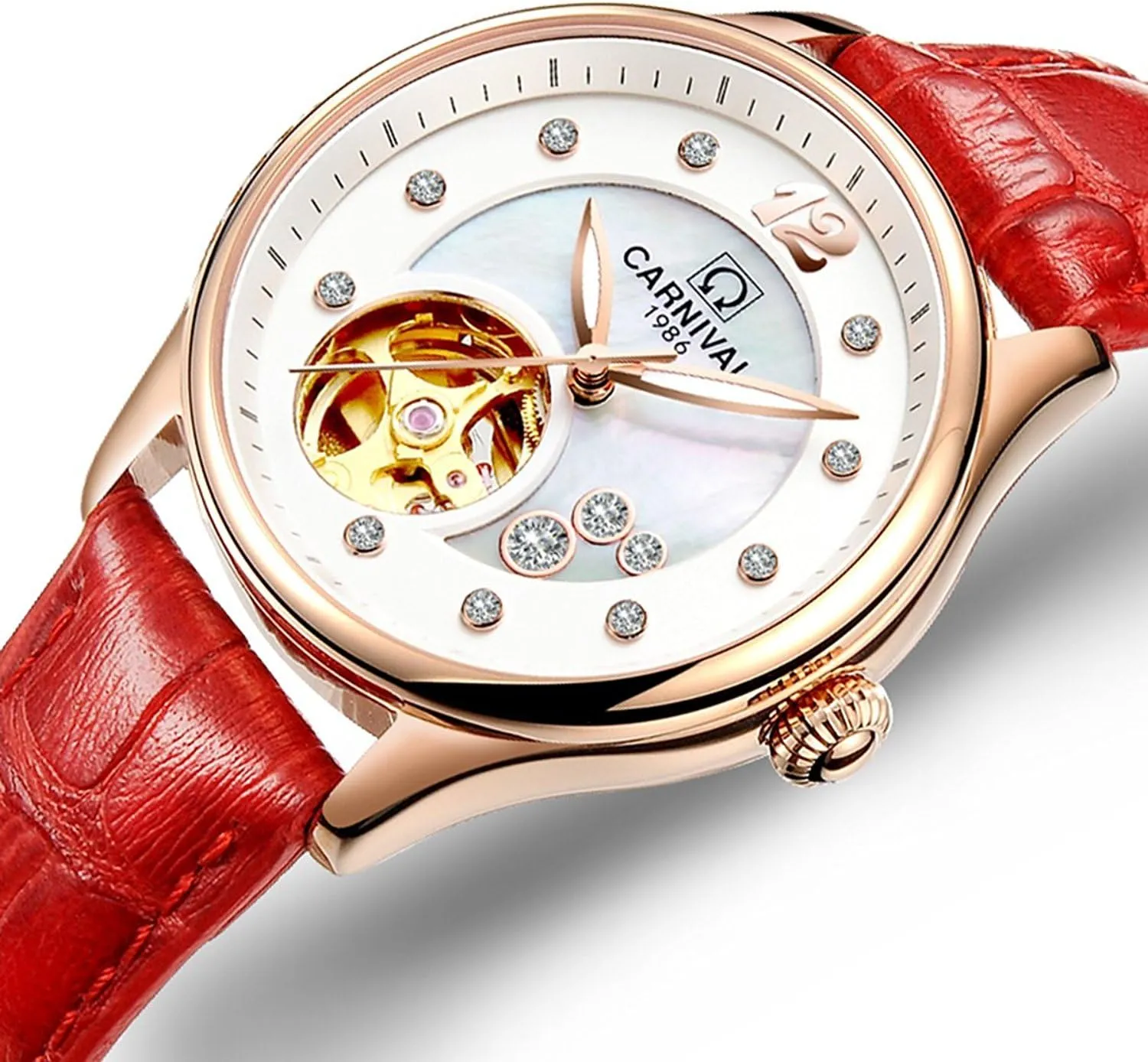 Hollow paraphrase swell fragrance holiday ideal Luminous Watch Luxury Fashion Automatic Watches Women Leather Waterproof Diamond 