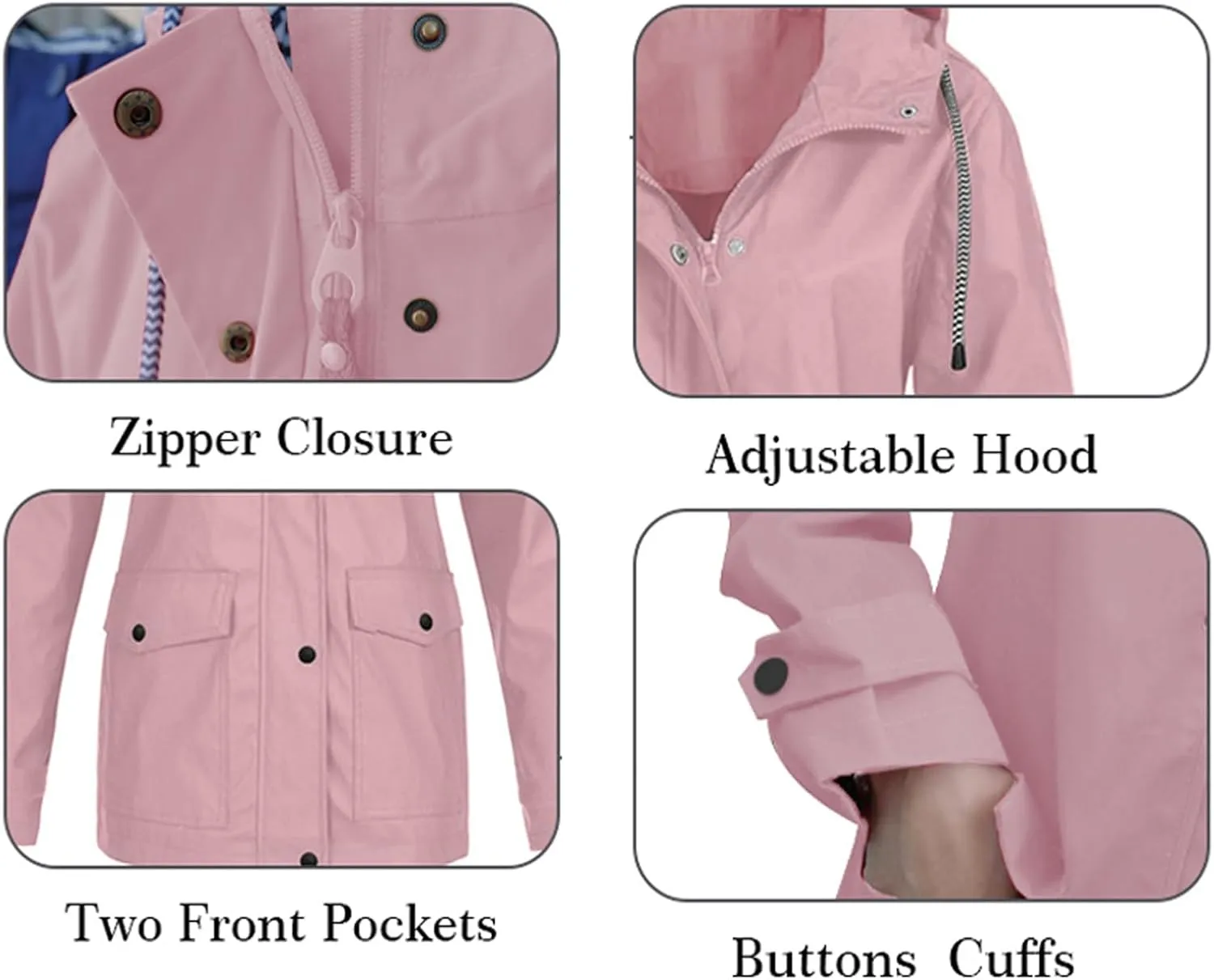 Hooded Rain Coats kink mechanics Rain Jacket Women Waterproof Windbreaker Jackets Trendy Striped Lining Raincoat Drawstring Waist 