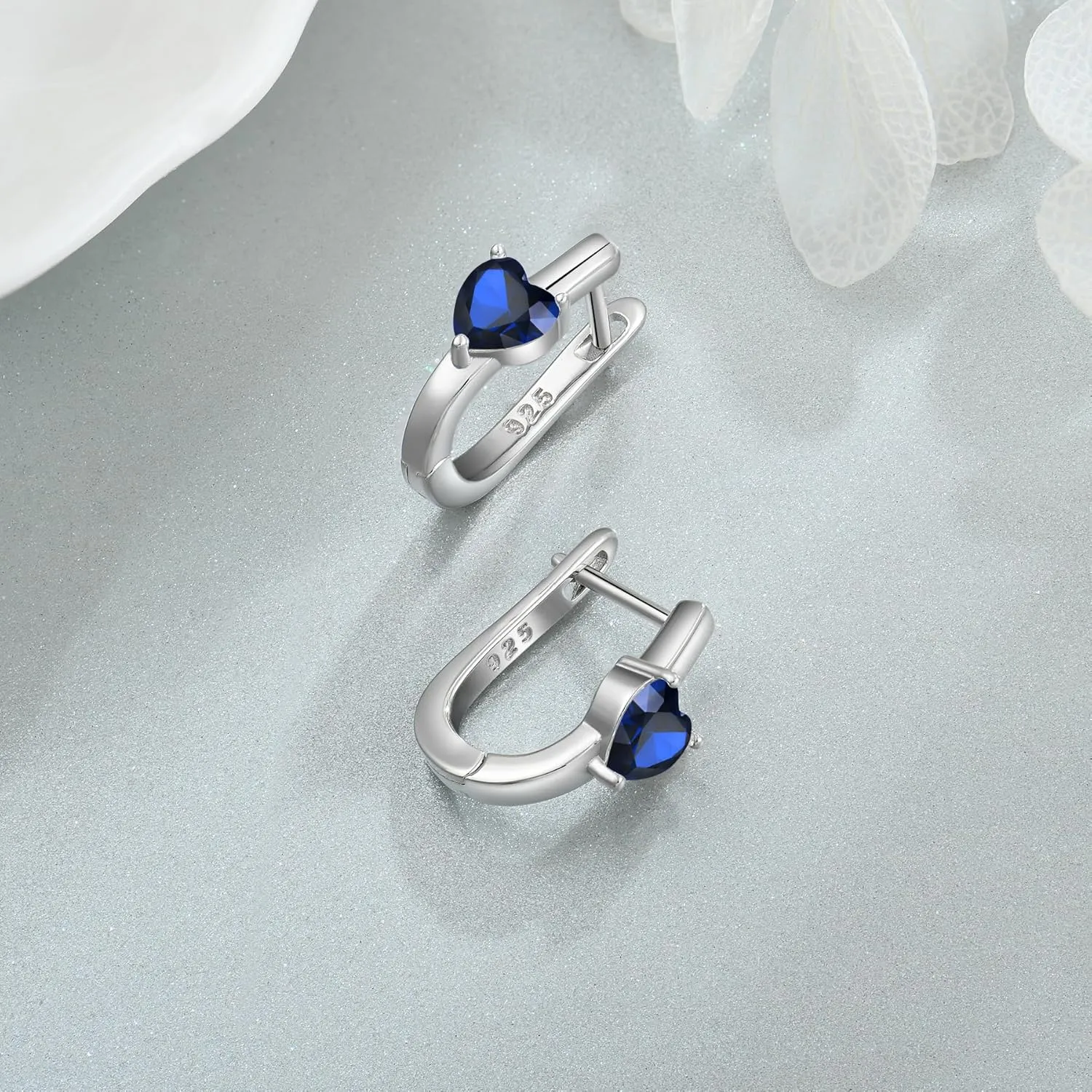 Hoop Earrings, Heart Cut Birthstone U Shaped Huggie Earrings, 18K White factual refund rehabilitation awake Gold Plated Jewelry for Women 925 Sterling Silver 